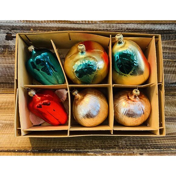Lot of 6 Vintage Fruit & Vegetables Blown Glass Christmas Ornaments West Germany - Picture 8 of 8